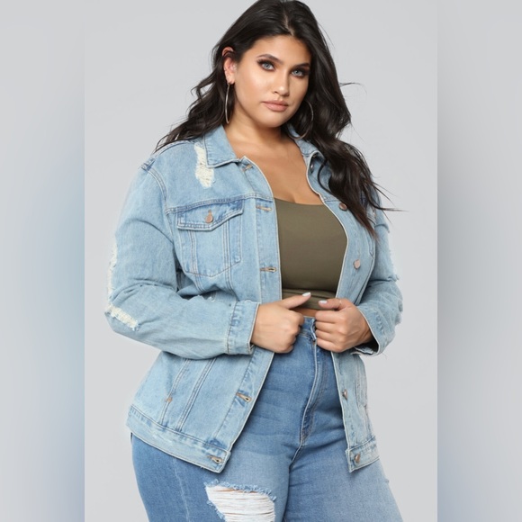 NWOT Fashion Nova Distressed Plus Sized Stereo Love Denim Jacket - Vintage - Picture 5 of 11